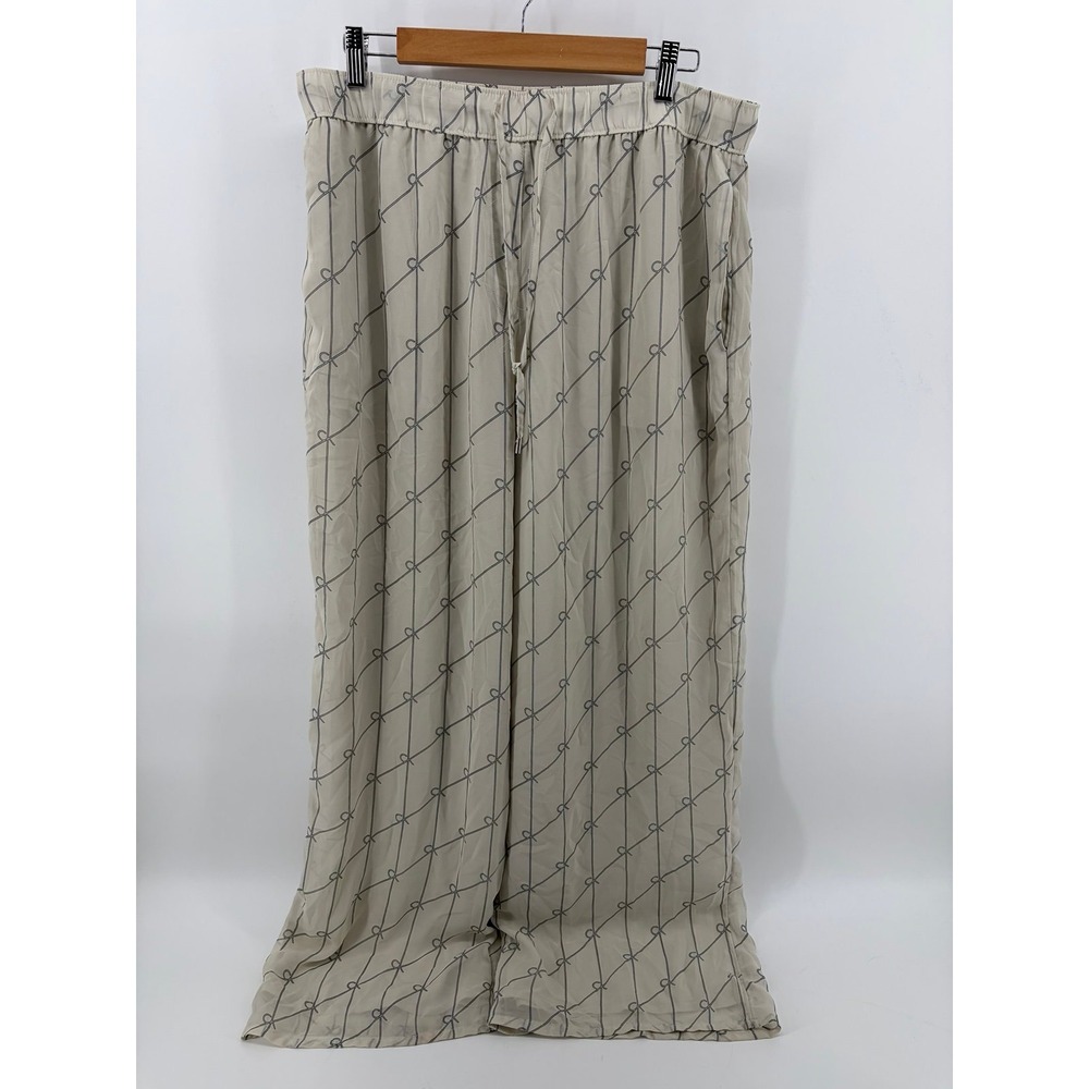 Calvin Klein Jeans Beige Casual Trousers W/ CK Logo Pattern, Lined Wide Leg, L